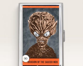 Alien Invasion Cigarette Case OR Card Holder -Vintage Alien Artwork, Alien Case, Ufo Artwork, Card Holder, Money Case, Cats