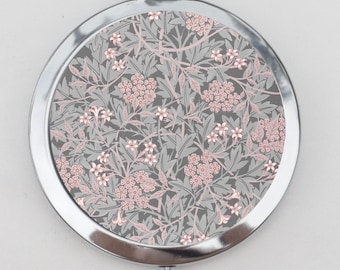 Art Nouveau Compact Mirror OR Pill Box - William Morris, Jasmine, Floral Design, Flower Wallpaper, Trinket Box, Keepsake, Make Up Mirror