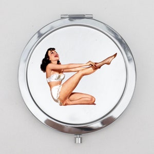 Sexy Woman Compact Mirror OR Pill Box - Pin Up Model, MidCentury 1950s, Dress Up, Small Mirror, Pocket Mirror, Travel Case, Jewelry Case