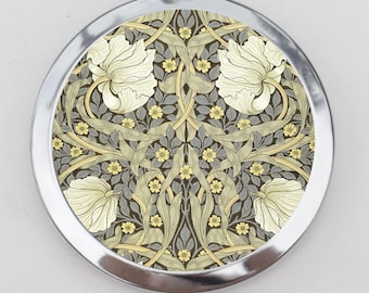 Miroir compact Art nouveau ou boîte à pilules - William Morris, mouron, motif floral, papier peint à fleurs, boîte à bijoux, souvenir, miroir de maquillage