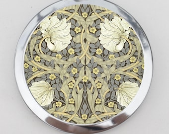Art Nouveau Compact Mirror OR Pill Box - William Morris, Pimpernel, Floral Design, Flower Wallpaper, Trinket Box, Keepsake, Make Up Mirror