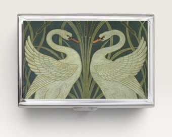 Swans Cigarette Case OR Card Holder -  Floral Design, Flowers, Floral Case, Wallpaper, Cigarette Case, Business Card, ID Holder