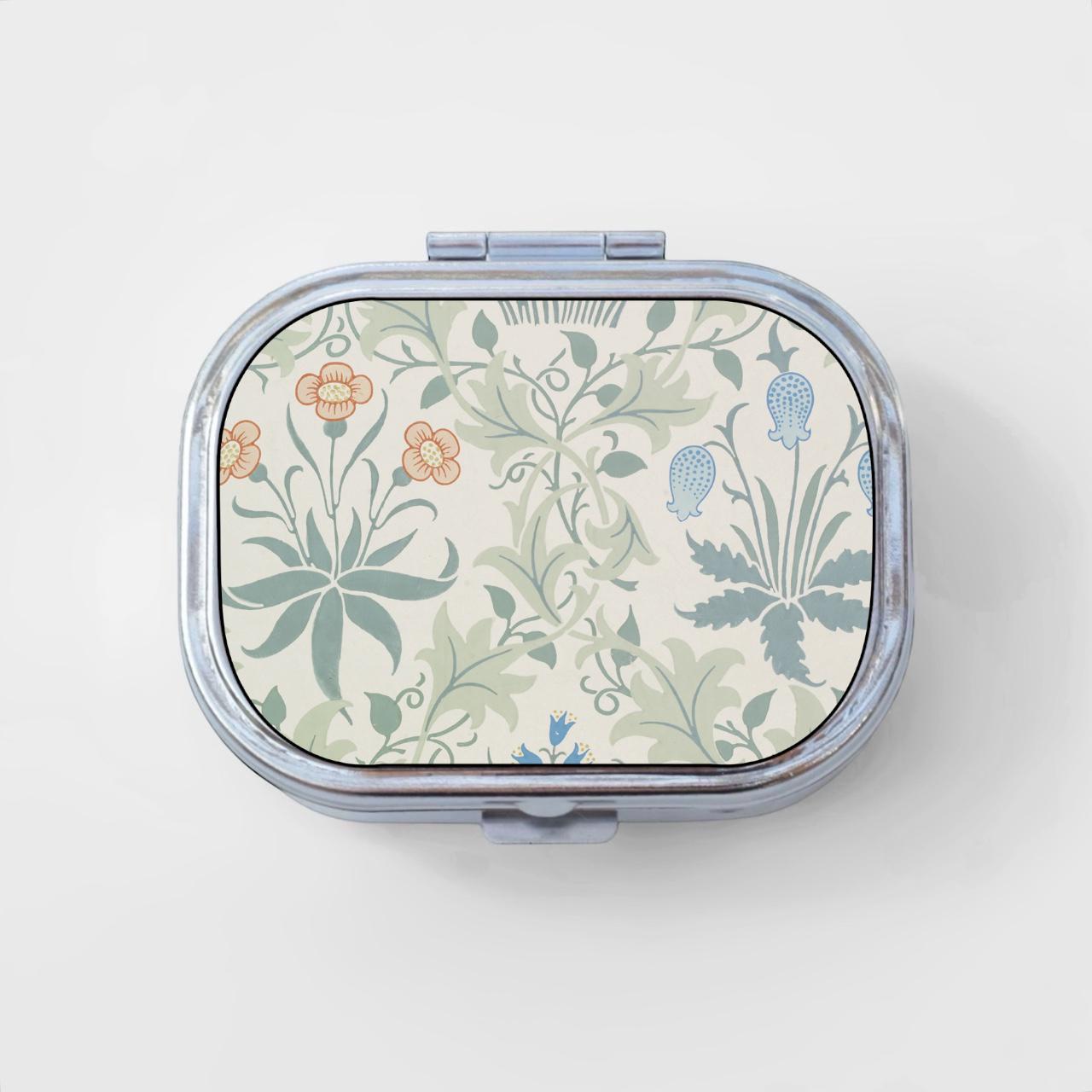 Floral Happy Rectangle Pill Box - Flower Case, Art Print, Jewelry Case, Travel Size, Pill Case, Pill Container, Cute Pill Organizer