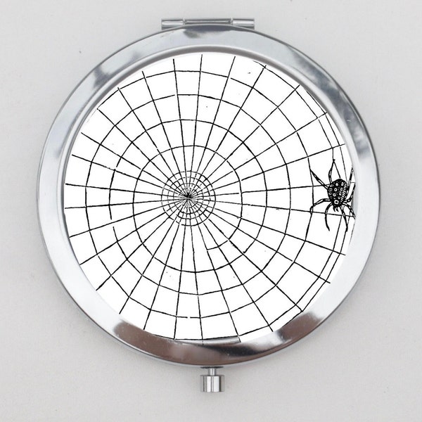 Spider Compact Mirror OR Pill Box - Spider Web, Arachnophobia, Birthday Gift, Blue Birds Pill Case, Pill Holder, Small Pill Case