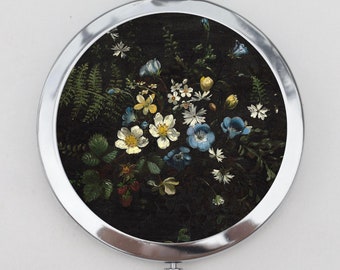 Flowers and Ferns Compact Mirror OR Pill Box - Floral Arrangement, Still Life Flowers, Portable Mirror, Pocket Case, Keepsake Box, Travel