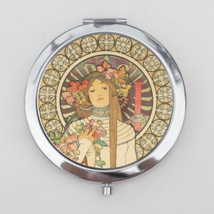 Alphonse Mucha Compact Mirror OR Pill Box -  The Trappistine, Art Nouveau, Trinket Box, Storage Box, Pill Case, Pill Holder, Small Pill Case