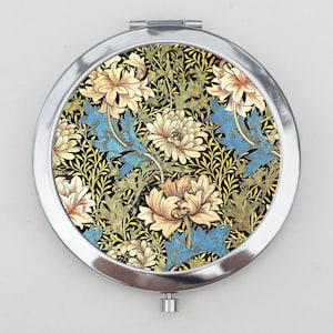 Art Nouveau Compact Mirror OR Pill Box - William Morris, Victorian, Chrysanthemum Flower, Romanticism, 1800s, Small Case, Pocket Mirror
