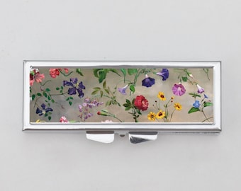 Floral Rectangle Pill Box - Floral, Flowers, Floral Design, Small Gift, Bridesmaids Gift, Round Pill Case, Vitamin Case, Keepsake Box, Gifts