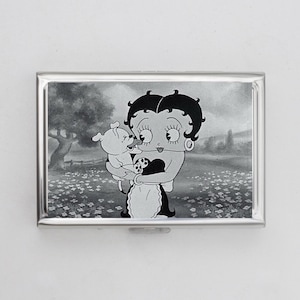 Estuche para cigarrillos o tarjetero Bettie en blanco y negro - Boop, regalo para niña, regalo de cumpleaños, ilustración vintage, tarjetero, monedero, gatos