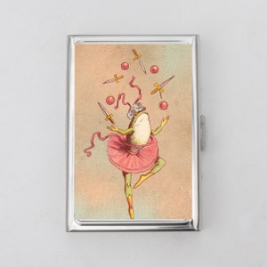 Frosch Jongliermesser Zigarettenetui ODER Kartenhalter - Kleine Metall Geldbörse, handgemachtes Geschenk, Vitange Kröte, Libelle Art, Unikat Druck, klein