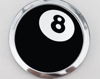 Eight Ball Compact Mirror OR Pill Box - 8 Ball, Pool Table, Billards, Ask the 8 Ball, Black and White, Trinket Box, Pocket Mirror, Stash