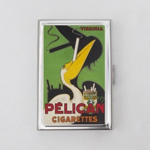 Pelican Cigarette Case OR Card Holder - Cigarette Artwork, Vintage Poster, Art Nouveau, French Poster, Poster Art, Travel Size, Metal Wallet