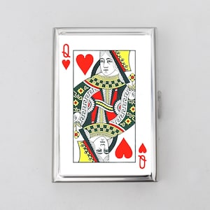 Porta-cigarros Queen of Hearts OU porta-cartões - Cartas, cartas de baralho, jogos de azar, carteira de cassino, porta-cartões, porta-retratos, estojo de dinheiro, presente