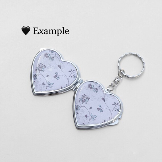 Swan Heart Shaped Mirror Keychain - William Morris, Art Nouveau