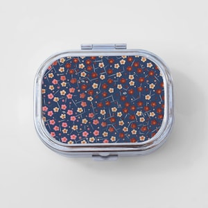 Floral Happy Happy Rectangle Pill Box - Flower Case, Art Print, Jewelry Case, Travel Size, Pill Case, Pill Container, Cute Pill Organizer