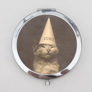 Dunce Cat Compact Mirror OR Pill Box - Vintage Images, Cat Lovers, Cat Enthusiast, Circus, Small Mirror, Pocket Mirror, Make Up Mirror