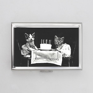 Katzen Geburtstagsparty Zigarettenetui ODER Kartenhalter - Geschenk für Katzenliebhaber, Katzensammler, verrückte Katzenlady, Kartenhalter, Geldbeutel, Katzen
