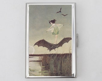 Fairy Flying on Bat Cigarette Case OR Card Holder - Fairy Ida, Bat Wings, Fairyland, Cigarette Case, Business Card, ID Holder, Smokey Gift