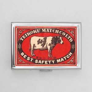 Vintage Streichholzschachtel Kunst Zigarettenetui ODER Kartenhalter - Vintage Kunstwerk, Kuh Streichholzschachtel, Bauernhofleben Kunstwerk, Visitenkarte, Ausweishalter, impregniert