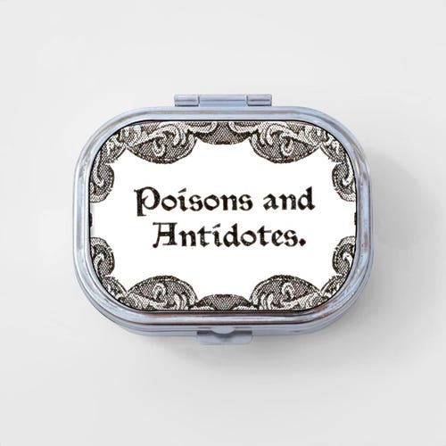 Poison and Antidotes Happy Rectangle Pill Box - Small Gift, Jewelry Case, Travel Size, Pill Case, Pill Container, Cute Pill Organizer