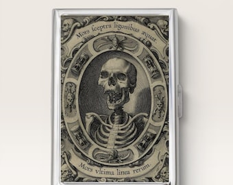 Skeleton Cigarette Case OR Card Holder -  Gothic Artwork, Macabre Artwork, Vintage, Death Case, Cigarette Case, Business Card, ID Holder