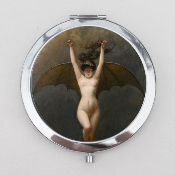 Albert Penot Bat Woman Compact Mirror OR Pill Case - Goth, Evil Art, Victorian, Dark Art, Small Mirror, Pocket Mirror, Travel Size Case