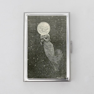 Mond Frau Zigarettenetui ODER Kartenhalter - Versteckspiel, Sonne Illustration, Vintage Kunstwerk, Mond, Zigarettenetui, Visitenkarte, Ausweishalter