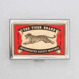 Estuche para cigarrillos o tarjetero con diseño de caja de cerillas vintage - Arte vintage, caja de cerillas, arte retro, cigarrillo, tarjetero, tarjetero