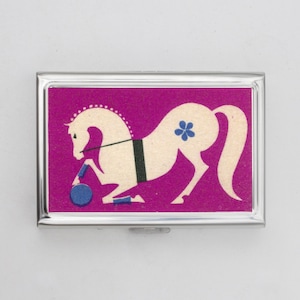 Vintage Streichholzschachtel Kunst Zigarettenetui ODER Kartenhalter - Vintage Kunstwerk, Streichholzschachtel, Retro Kunstwerk, Kutsche, Pferde, Visitenkarte, Ausweishalter