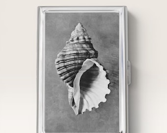 Seashell Cigarette Case OR Card Holder - Hide n Seek, Sun Illustration, Vintage Artwork, Moon, Cigarette Case, Business Card, ID Holder