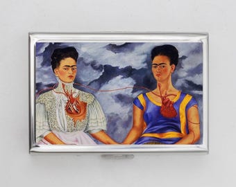 Two Fridas Cigarette Case OR Card Holder - Mexican Artist, Frida Kahlo, Mexico City, Naive Art, The Broken Column, The Wounded Deer, Wallet