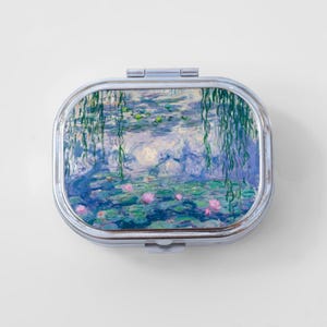 Claude Monet Happy Rectangle Pill Box - Water Lilies, Medicine Box, 3 Day Pill Travel Size, Pill Case, Pill Container, Cute Pill Organizer