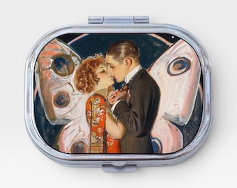 Vintage Newspaper Happy Rectangle Pill Box -  Lovers, Anniversary, Jewelry Case, Travel Size, Pill Case, Pill Container, Cute Pill Organizer