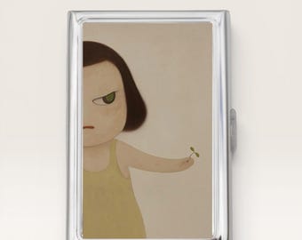 Baby Cigarette Case OR Card Holder - Business Card Holder, Custom Gifts, Luna, Crescent moon, Vintage woman, Art Nouveau, Blue Sky