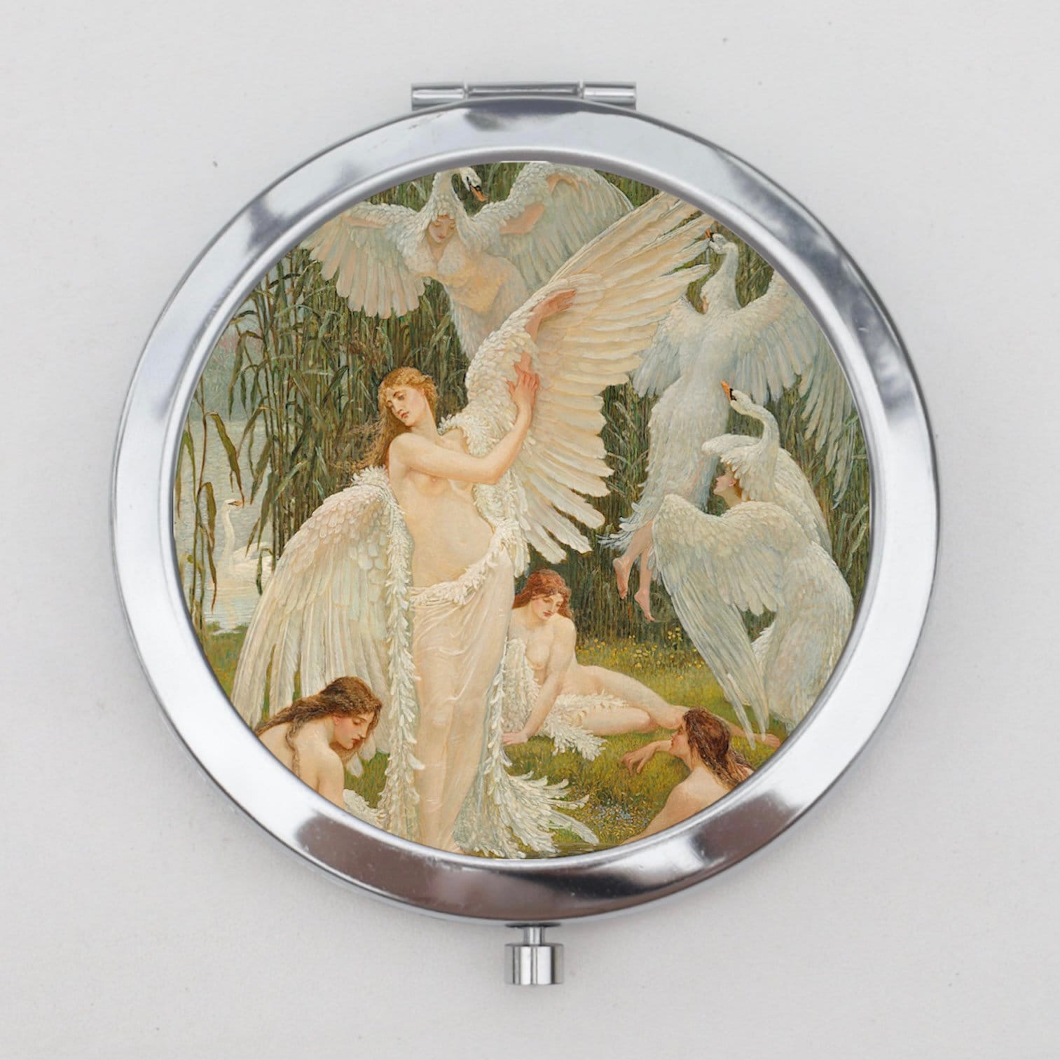 Swan Maidens Compact Mirror OR Pill Box - For Her, Bridemaid Gifts, Maid of Honor, Foldable Mirror, Small Mirror, Pocket Mirror, Travel Case