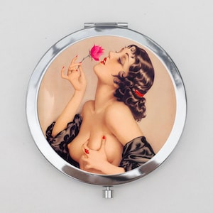Olive Flapper Girl Compact Mirror OR Pill Case - Rose Flapper Woman, Vargas, 1920s, Roses, Trinket, Keepsake Box, Stash, Pocket Mirror,