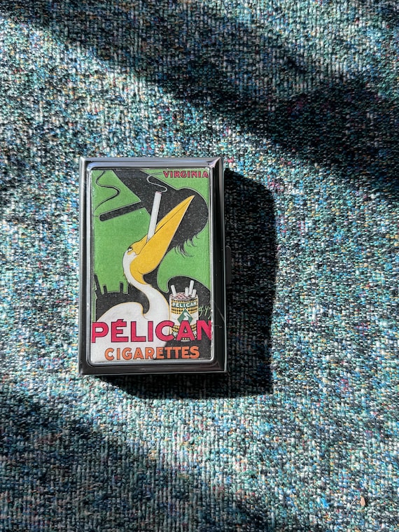 Pelican Cigarette Case OR Card Holder - Cigarette Artwork, Vintage Poster,  Art Nouveau, French Poster, Poster Art, Travel Size, Metal Wallet