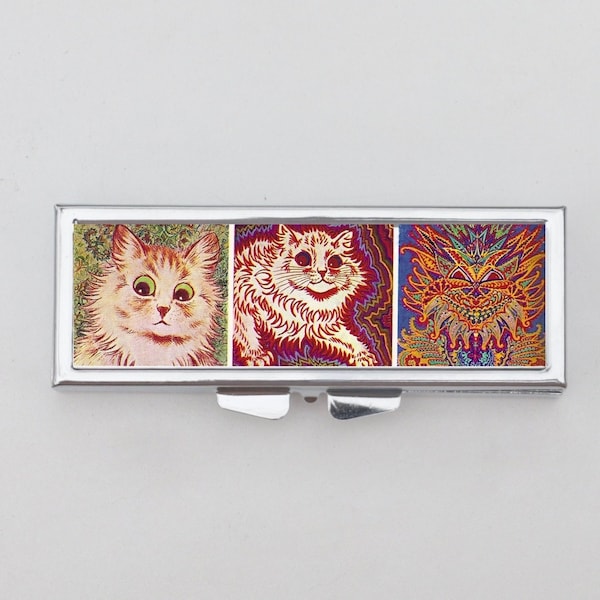 Cat 3 Stages of Acid Cards Pill Box - Drugs, Psychedelic, Mushrooms, Acid Trip, Groovy, Trip, Trinket Box, Pill Case, Pill Holder, Travel