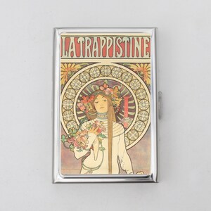 Alphonse Mucha Zigarettenetui ODER Kartenhalter - Jugendstil, La Trappistine, 1920er Jahre, Zigarettenetui, Visitenkarte, Ausweishalter, Geburtstagsgeschenk