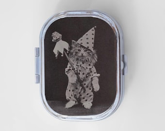 Jester Kitty Happy Rectangle Pill Box - Funny Cats, Cat Gifts, Jewelry Case, Travel Size, Pill Case, Pill Container, Cute Pill Organizer