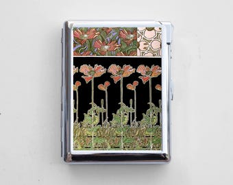 Vintage Compact Cigarette Case with Built-In Lighter – Chrome Metal, Epoxy Design on Back, Fits Up to 50mm Mini/Short Cigarettes