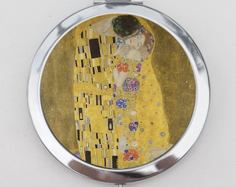 The Kiss Gustav Klimt Compact Mirror - Famous ArtWork, Art Nouveau, Fine Art, Small Mirror, Hand Mirror, Small Mirror, Make Up Pocket Mirror