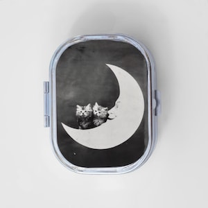 Moon Kitties Happy Rectangle Pill Box - Funny Cat, Cat Gifts, Jewelry Case, Travel Size, Pill Case, Pill Container, 3 Day Pill Case, Joker