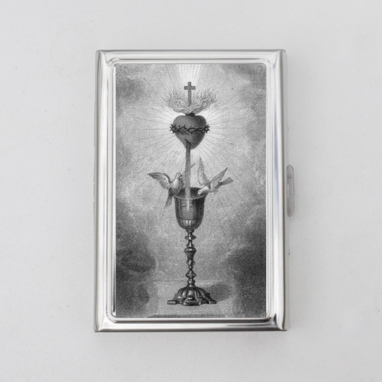 Sacred Heart Cigarette Case OR Card Holder - Sacred Heart and Doves, Dove Artwork, Christianity, Christ Case, Jesus Christ Wallet