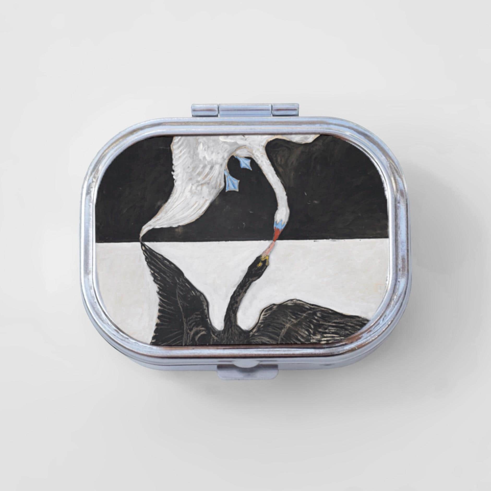 Swans Happy Rectangle Pill Box - Art Nouveau, Swan Art, Jewelry Case, Travel Size, Pill Case, Pill Container, Cute Pill Organizer
