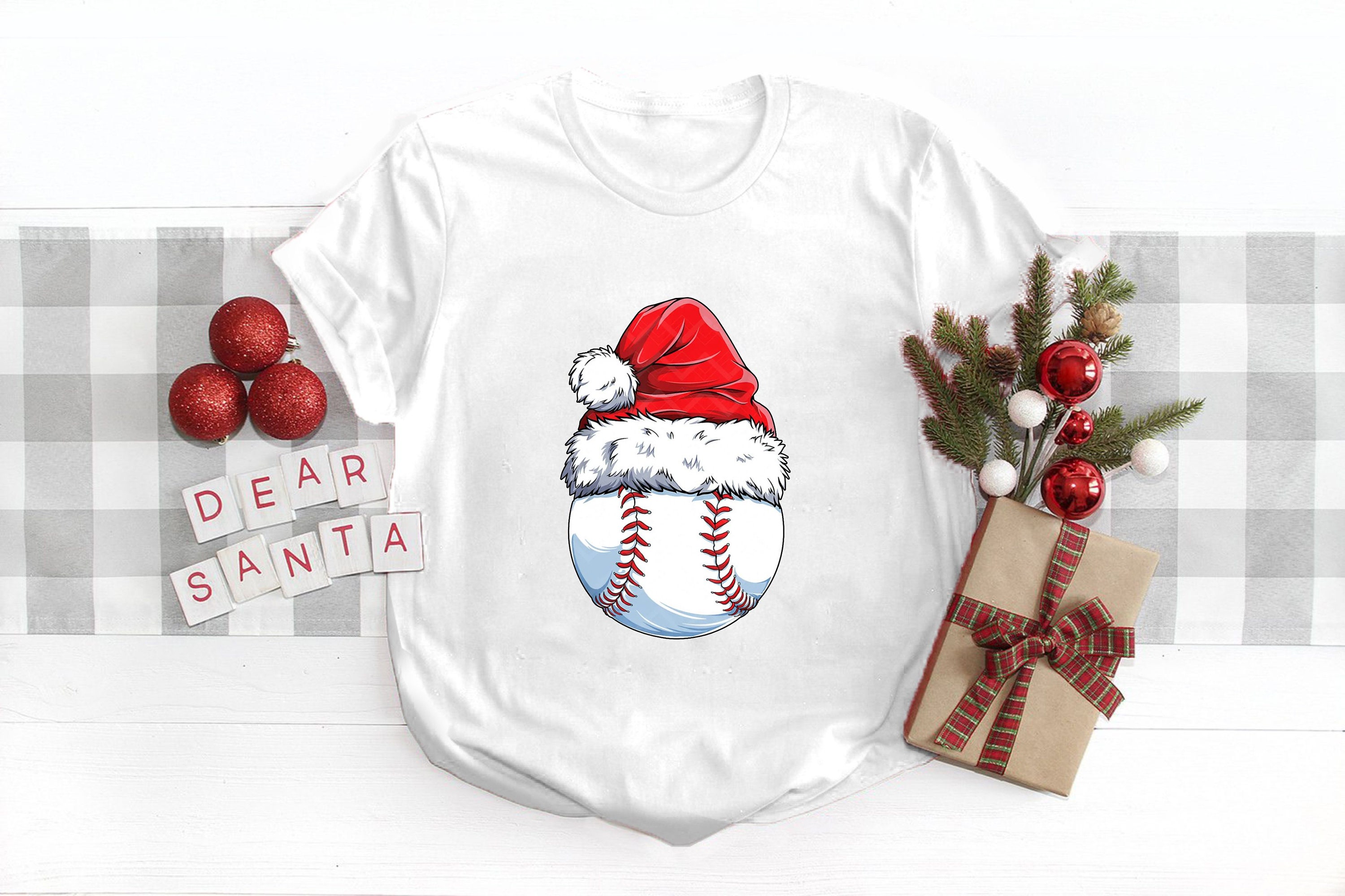 Discover Baseball Ball Santa Hat Shirt, Holiday Season Outfit, Christmas 2022, Christmas Gift, Baseball Player Xmas T Shirt, Baseball Lovers