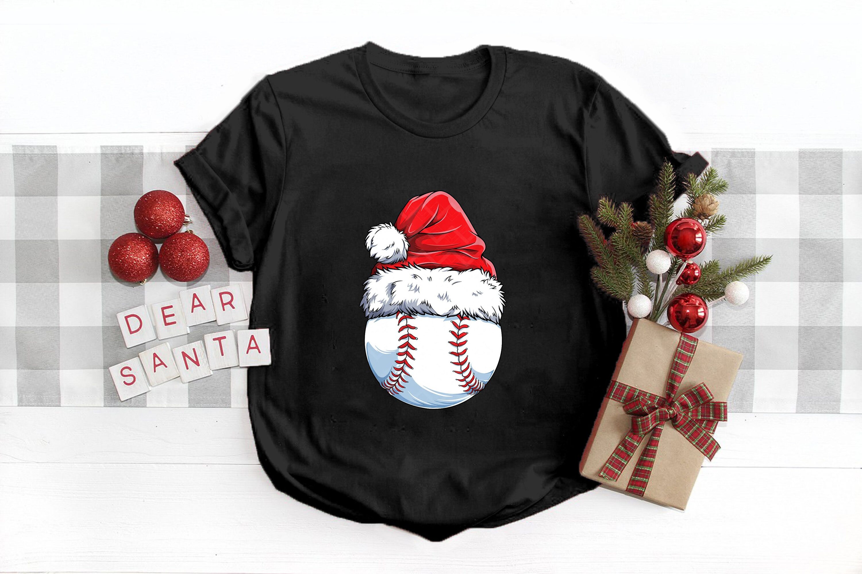 Discover Baseball Ball Santa Hat Shirt, Holiday Season Outfit, Christmas 2022, Christmas Gift, Baseball Player Xmas T Shirt, Baseball Lovers