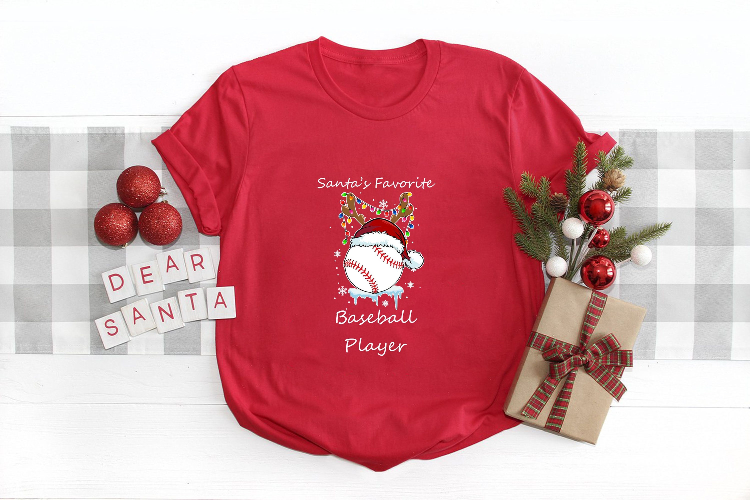 Discover Santa's Favorite Baseball Player, Holiday Season Outfit, Christmas 2022, Christmas Gift, Baseball Player Xmas T-Shirt, Baseball Lovers