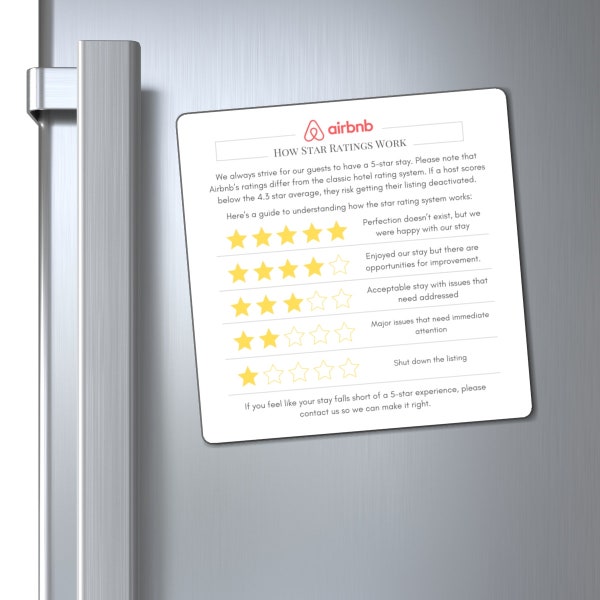 Airbnb Star Rating Explanation Magnet, 5 Star Rating Guide