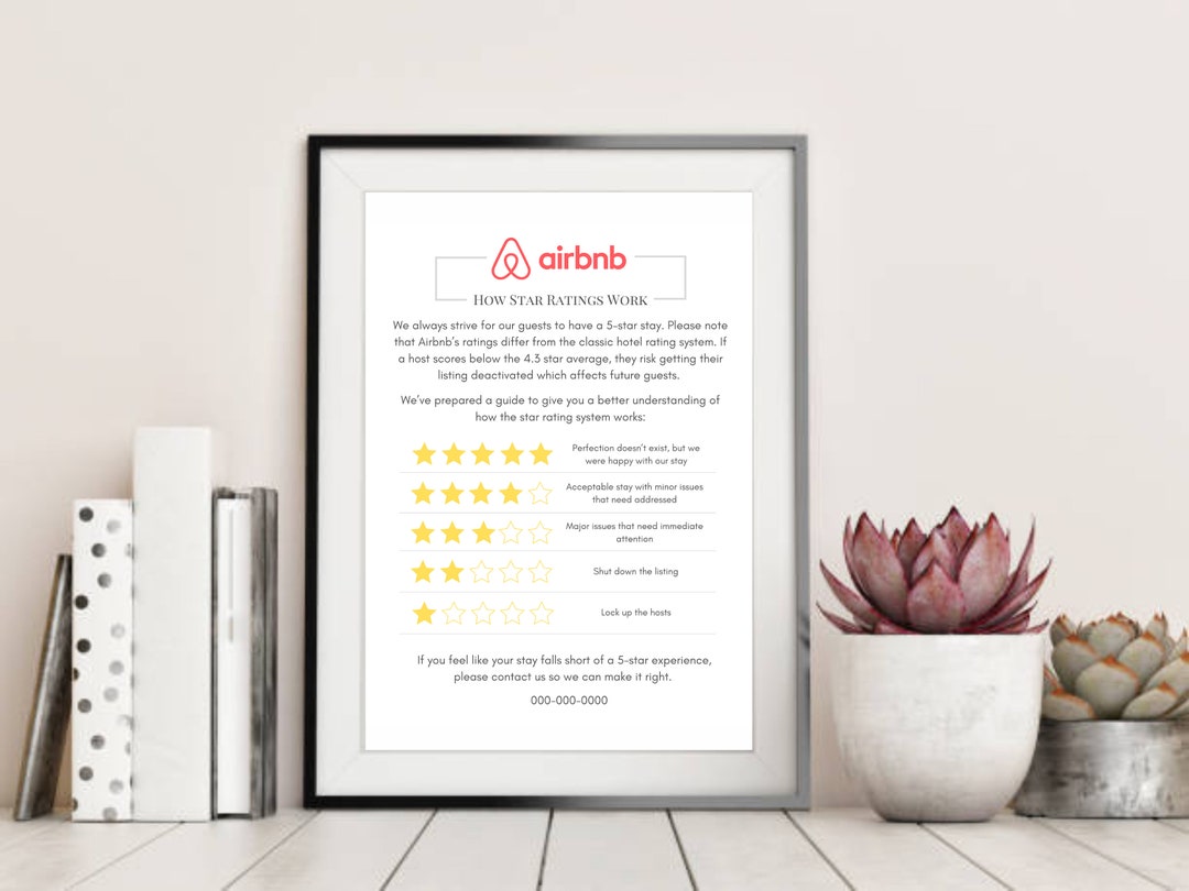 Airbnb Star Rating Explanation Printable Editable Template, 5 Star